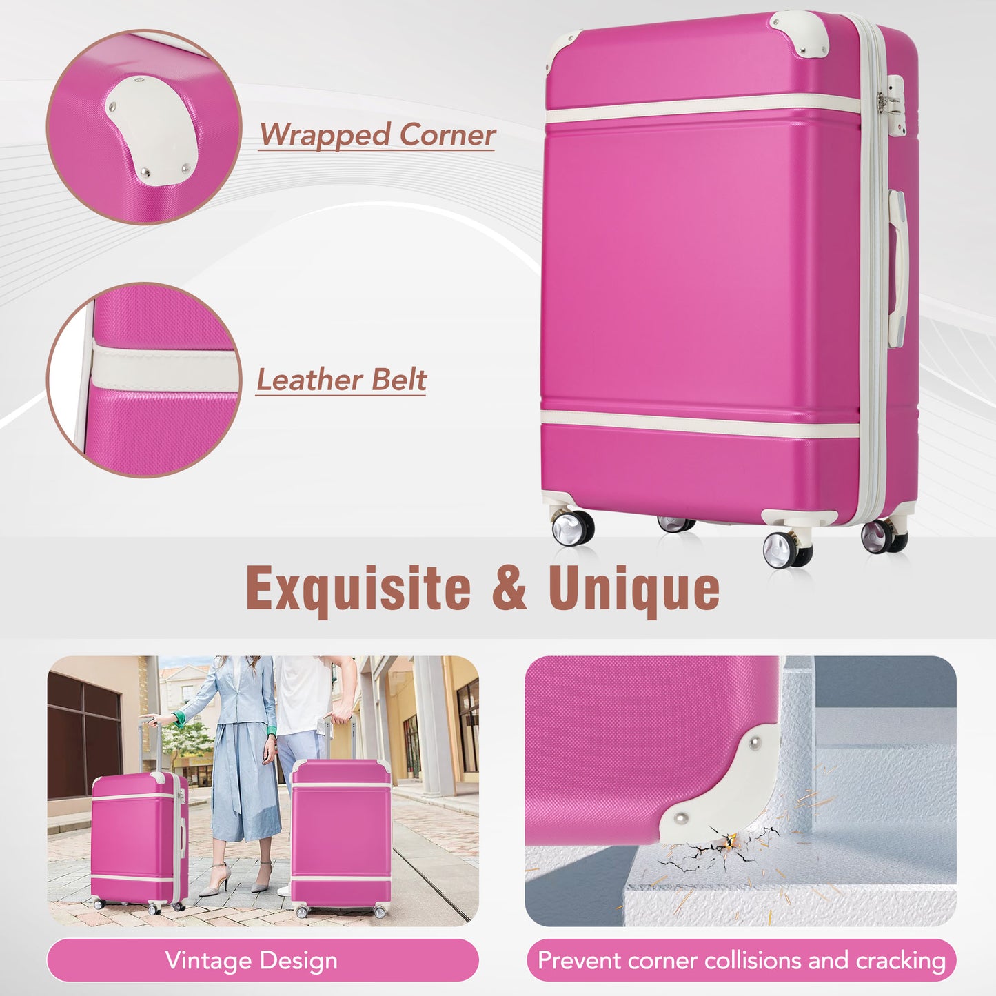 24 IN Luggage 1 Piece with TSA lock , Expandable Lightweight Suitcase Spinner Wheels, Vintage Luggage,Pink