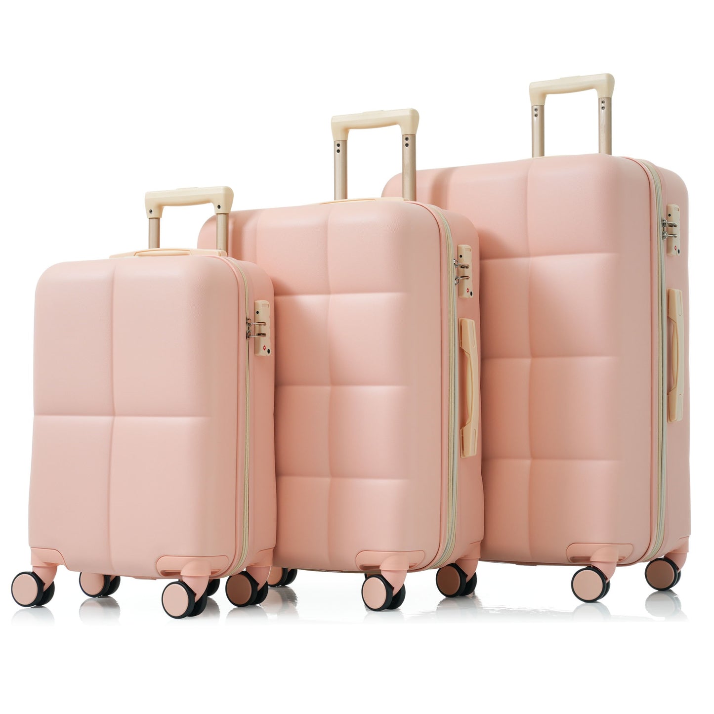 3-piece luggage set, 20 inches, ABS hard shell luggage with USB port and cup holder rotating wheel, pink color