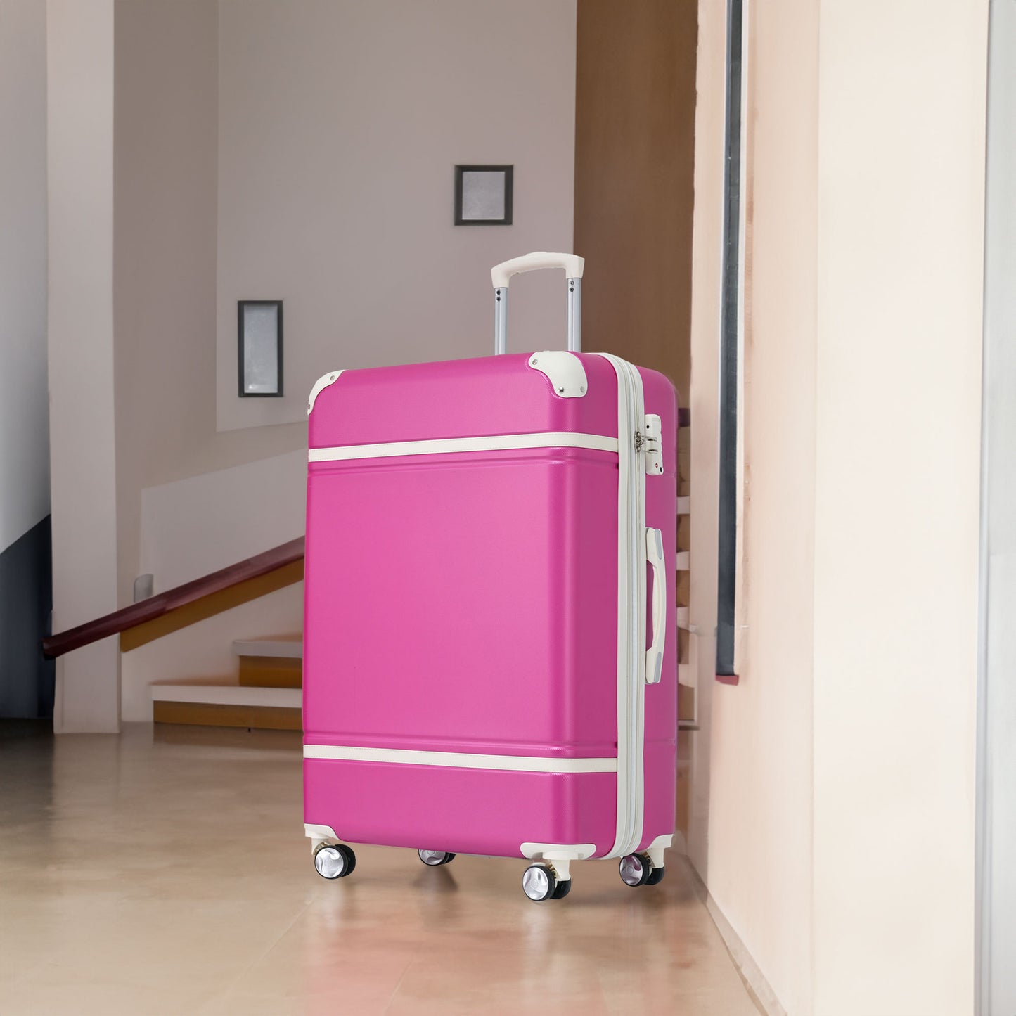 24 IN Luggage 1 Piece with TSA lock , Expandable Lightweight Suitcase Spinner Wheels, Vintage Luggage,Pink