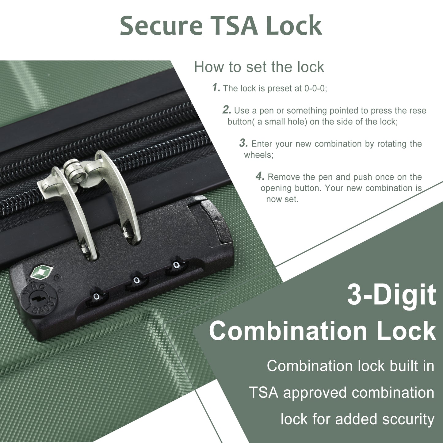 Hardshell Luggage Spinner Suitcase with TSA Lock Lightweight Expandable 24'' (Single Luggage) Green + ABS + 24 Inch